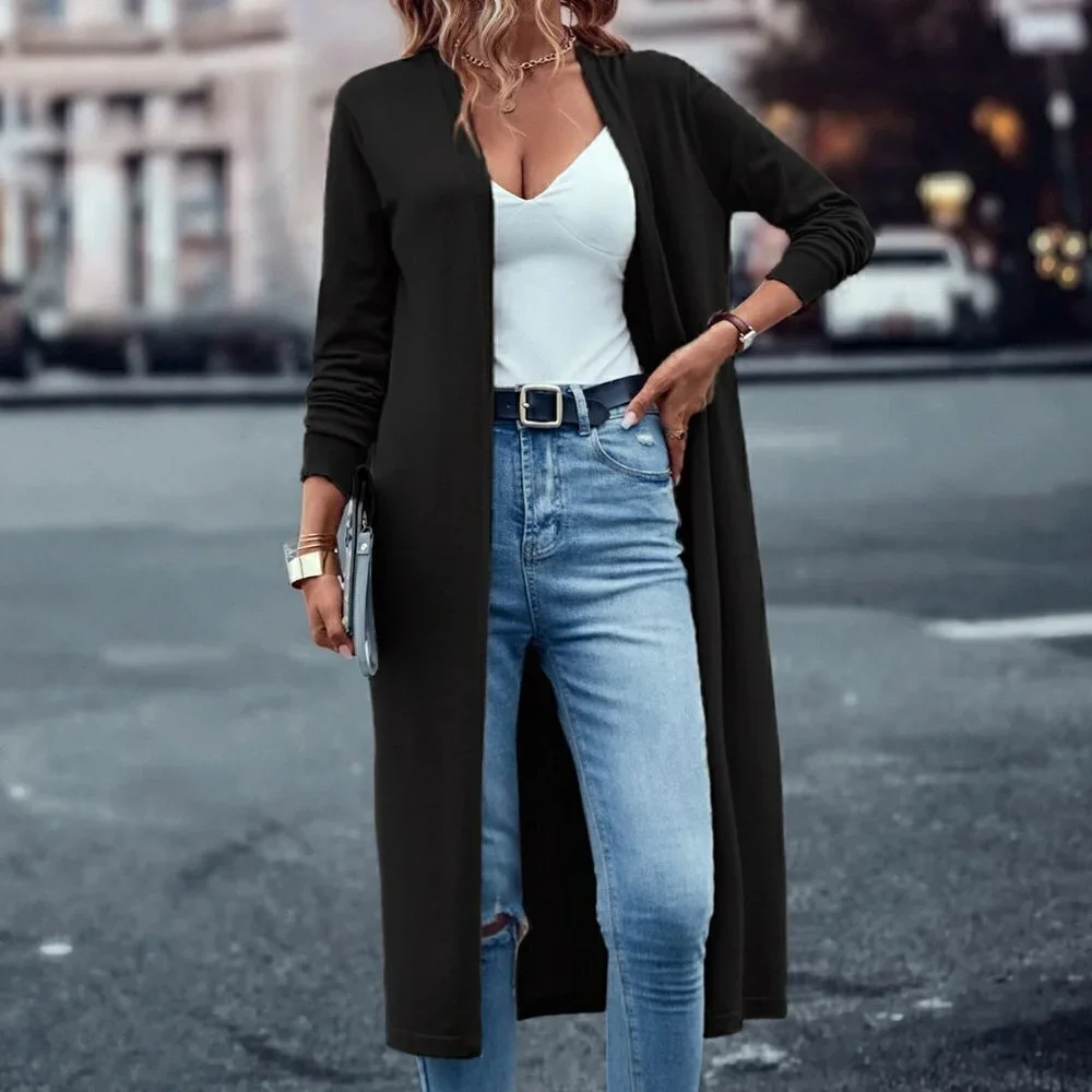 Black Casual Womens Solid Open Front Cardigan